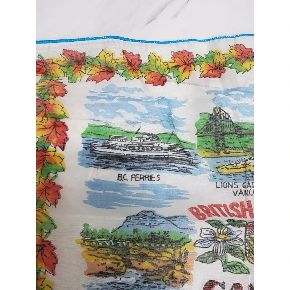 Vintage BRITISH COLUMBIA Linen HANDKERCHIEF - Souvenir CANADA - Beautiful colors